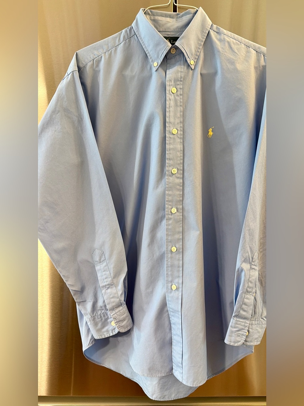 Vintage Ralph Lauren Light Blue Button-Down Shirt with Embroidered Yellow Logo